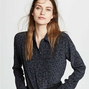 Rails Kate Cheetah Print Silk Button-Down Shirt Onyx Cheetah / size M